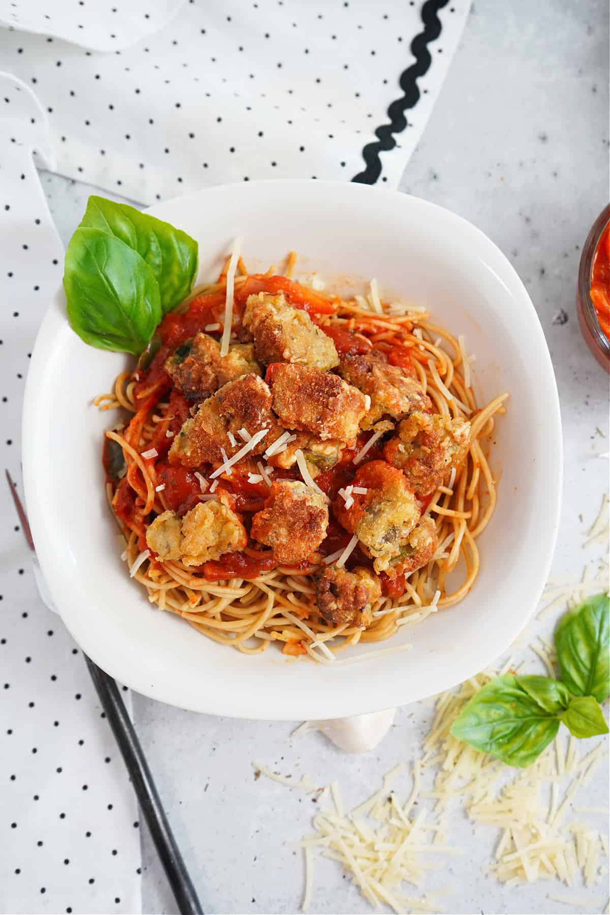 Healthy Eggplant Pasta with parmesan cheese.