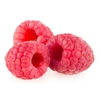 three raspberries on a white background