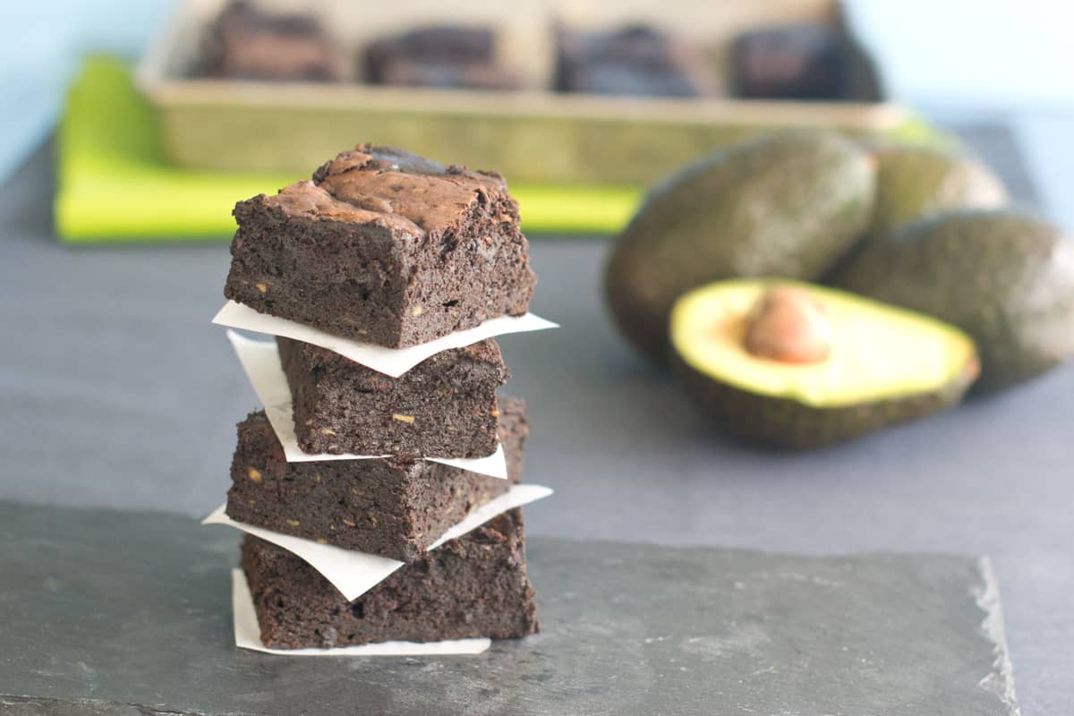 Dark Chocolate Avocado Brownies stacked