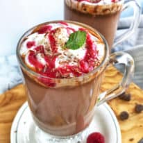 Slow Cooker Hot Chocolate with Raspberry Mint Drizzle