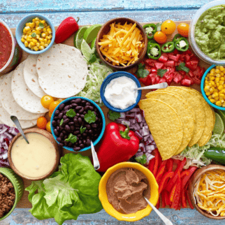 Mexican food ingredients on a Taco Board.